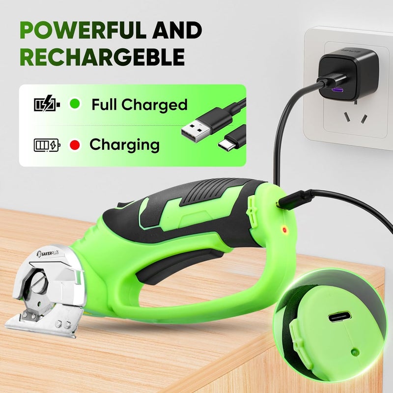 SakerPlus Cordless Electric Scissors, 4V Rechargeable Cardboard Cutter, Cordless Box Cutter, Powerful Cardboard Scissors with Blade, LED Light, Safety Lock for Cutting Fabric Leather - Image 5